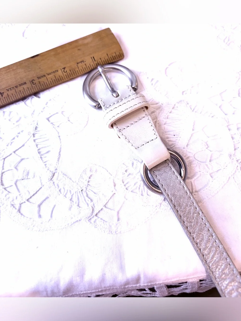 Furla white beige silver slim leather belt M